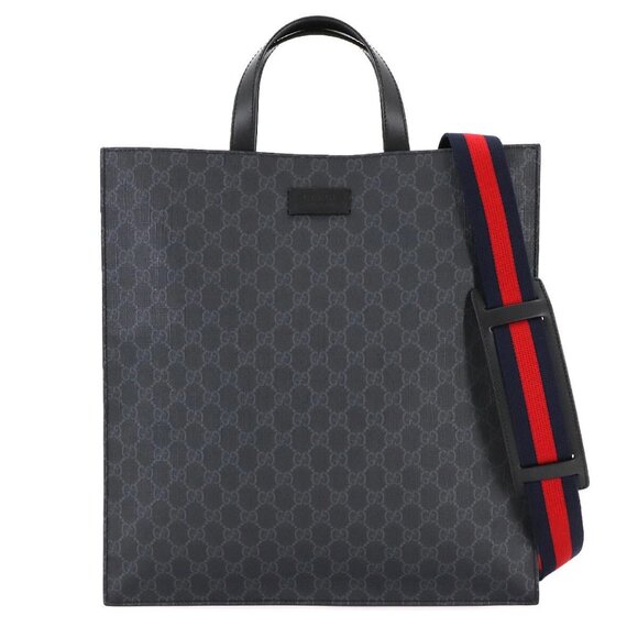 GUCCI GG Supreme 2way Tote Shoulder Bag Leather Black Grey 495559 90280817 - Picture 1 of 11